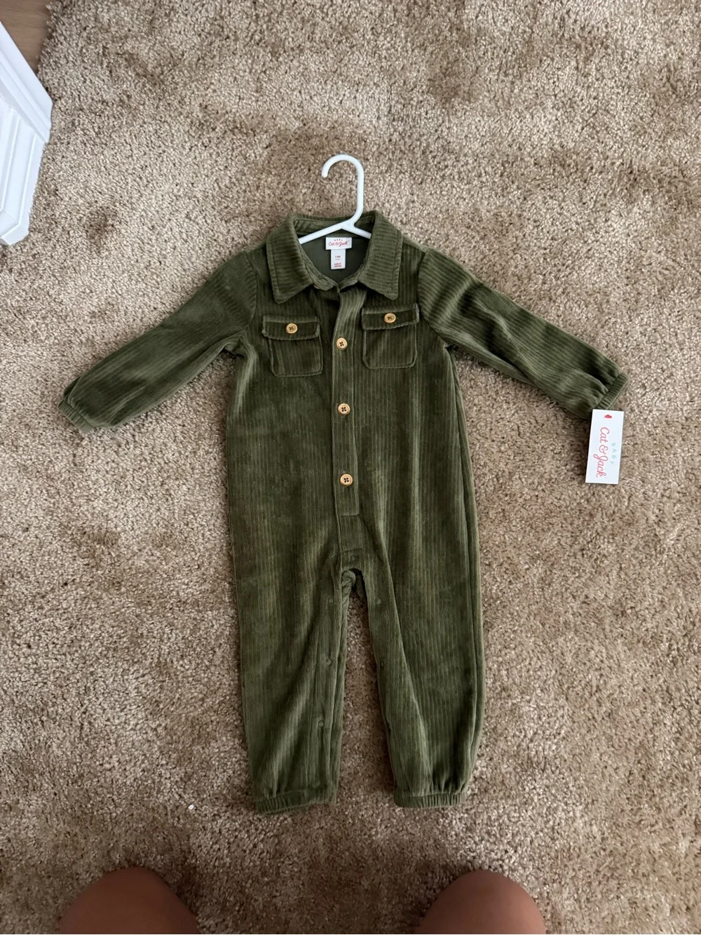 Cat & Jack Olive Green Corduroy Baby One-Piece